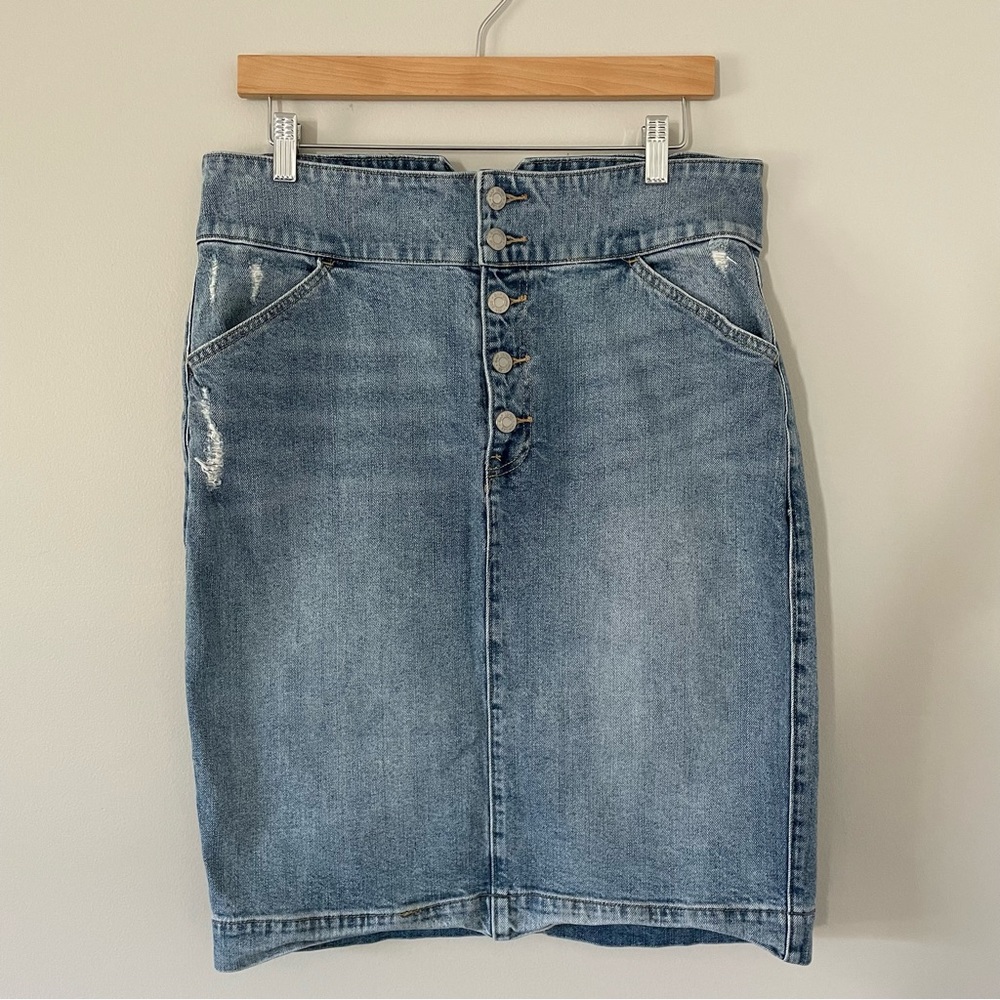 Gap Knee Length Distressed Denim Skirt